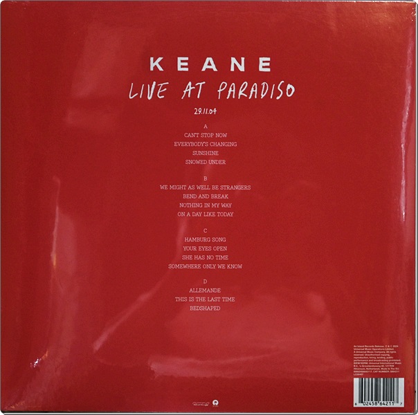 Keane - Live At Paradiso 29.11.04 (Red and White Vinyl) 2Lp New