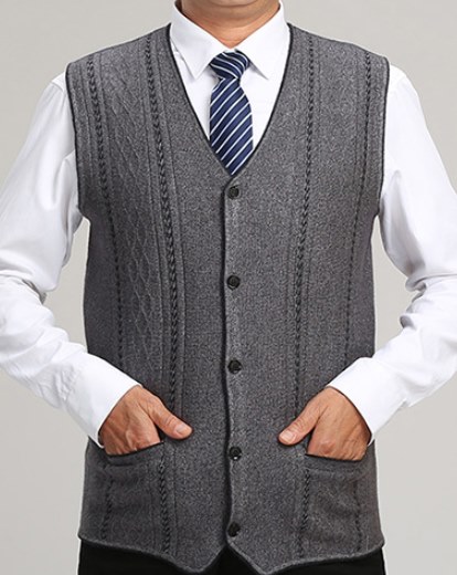 เสื้อกั๊กไหมพรม ขนแกะวูล oversizeชาย เสื้อไม่มีแขน oversizeชาย Size No.39-41 43 45 ดำ เทา แดง