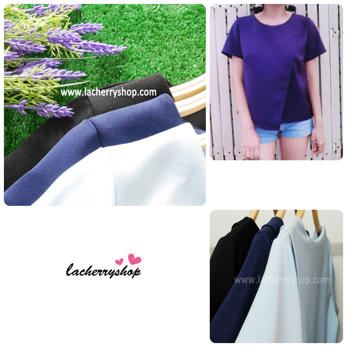 เสื้อแฟชั่นสวยๆ ผ้าฮานาโกะ สีดำ ดีไซน์ผ้าป้ายหน้า-หลังเก๋ๆ แบบยอดนิยม สวยเรียบหรู