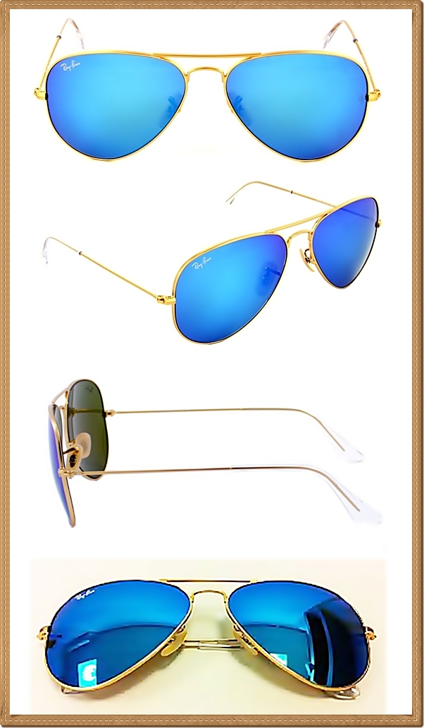 RB3025 (112/17) กรอบสีทอง เลนส์ปรอทสีน้ำเงิน