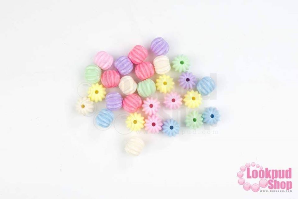 ลูกปัดพลาสติก คละสีพาสเทล เม็ดมะยม 11มิล (1ถุง/450กรัม)