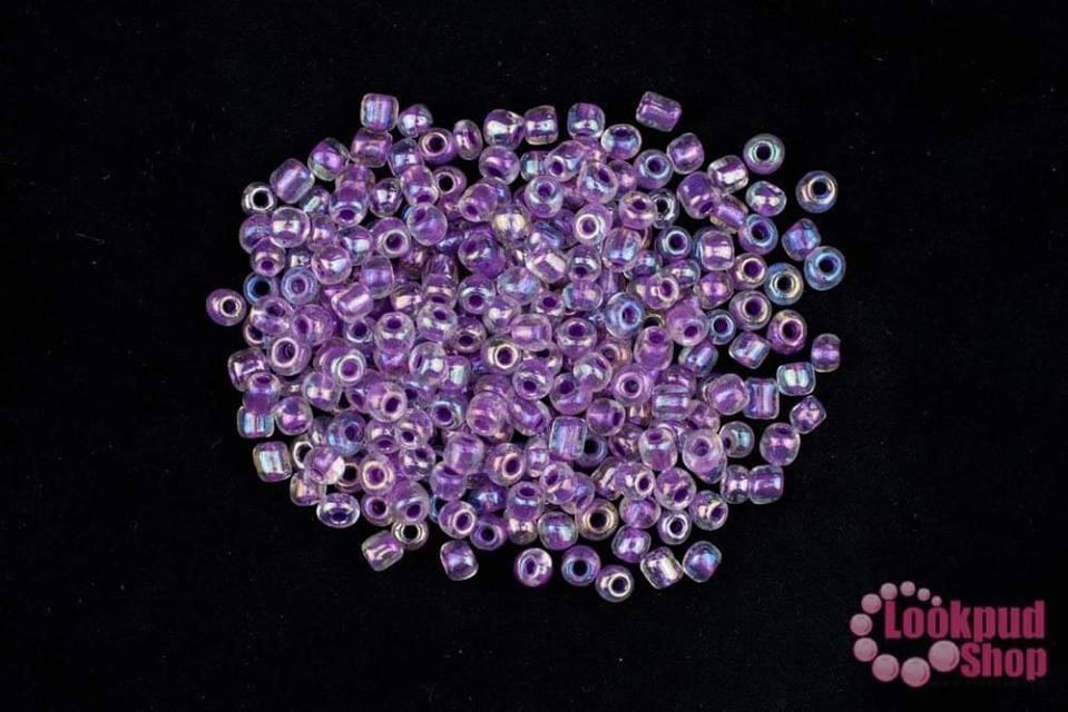 ลูกปัดจีน กลม สีม่วงสอดไส้ เหลือบรุ้ง 4มิล #L (1ถุง/450กรัม)