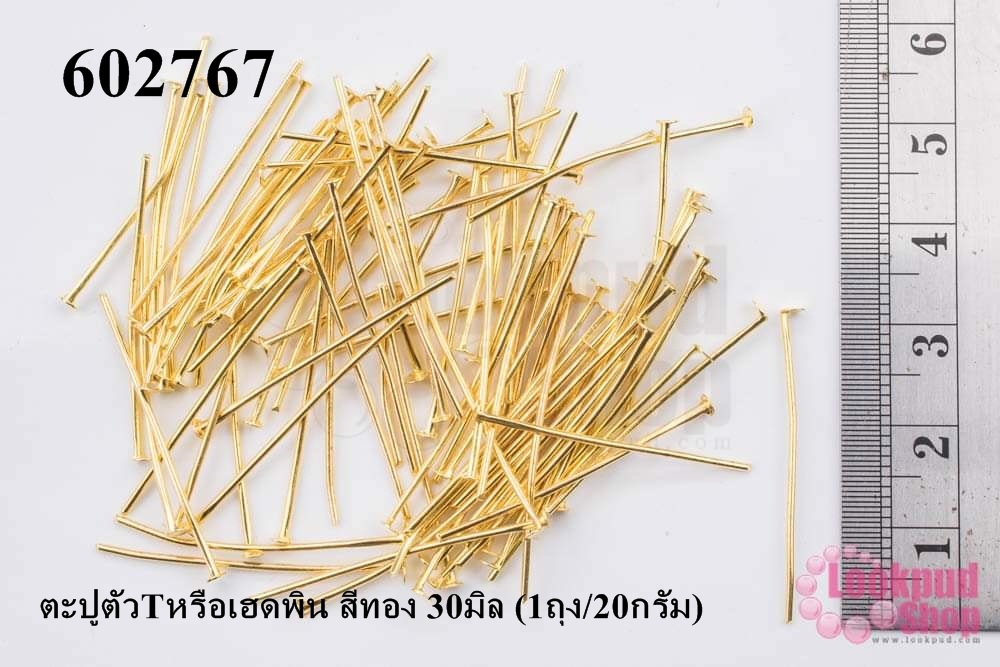 ตะปูตัวTหรือเฮดพิน สีทอง 30มิล (1ถุง/20กรัม)