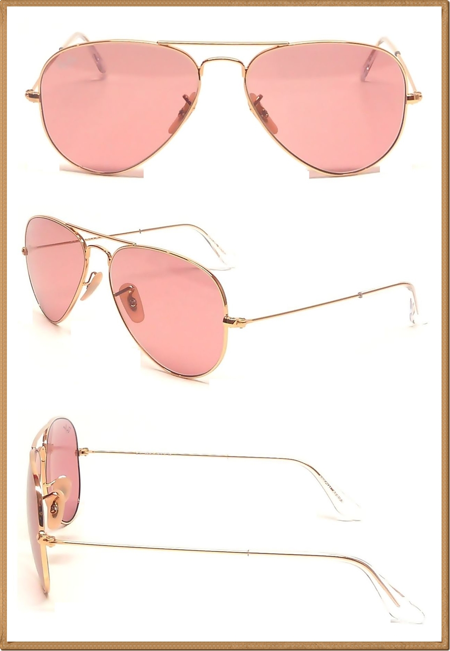 RB3025 (001/4B) กรอบสีทอง เลนส์สีชมพู