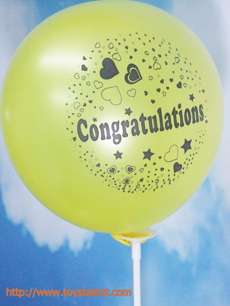ลูกโป่งกลมพิมพ์ลาย Congratulations ไซส์ 12 นิ้ว แพ็คละ 10 ใบ สีเหลือง (Round Balloons 12" - Printing Congratulations latex balloons Yellow color)