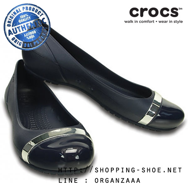 Crocs Women’s Cap Toe Mirror Flat - Navy ของแท้ Outlet ไทยและอเมริกา