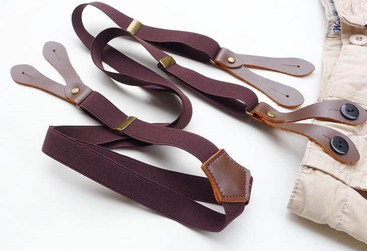 สายรัดกางเกงเอี๊ยมกระดุม แบบยืดหยุ่น วินเทจหูหนังแท้ กว้าง 2cm แบบ Y สี ดำ น้ำตาลอ่อน น้ำตาลเข้ม ครีม