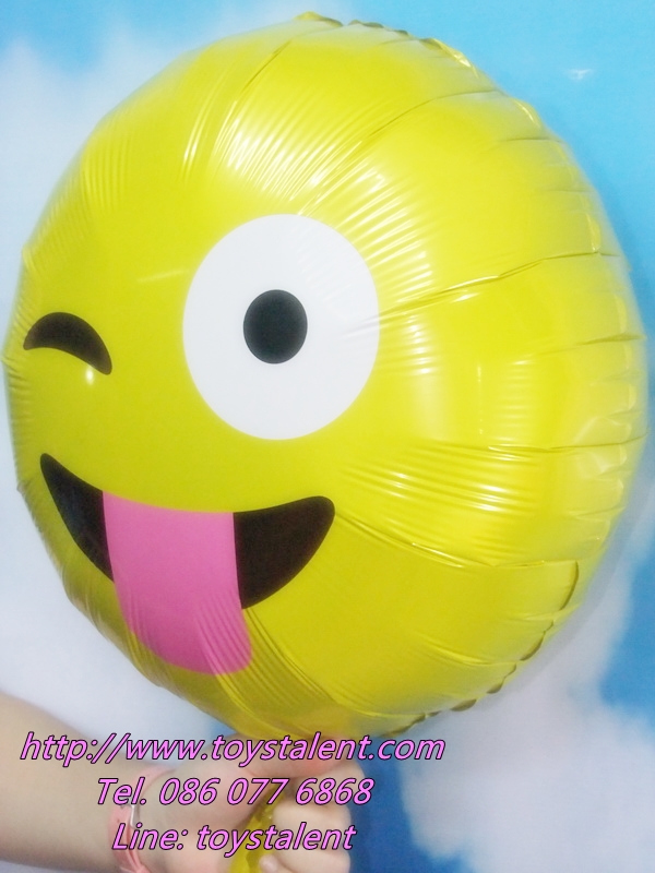 ลูกโป่งฟลอย์กลมสีเหลือง พิมพ์ลายหน้ายิ้ม (แลบลิ้น) TL-A143 ไซส์ 18 นิ้ว/Item No.TL-A143