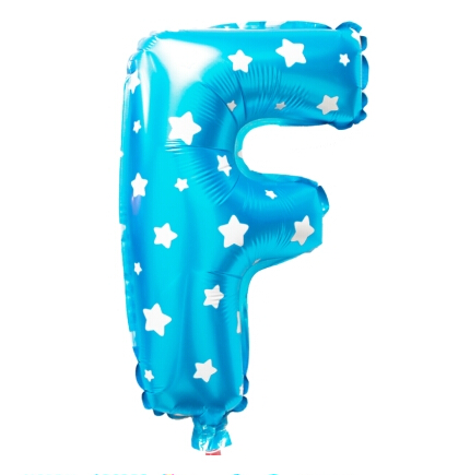 ลูกโป่งฟอยล์รูปตัวอักษร F สีฟ้าพิมพ์ลายดาว ไซส์เล็ก 14 นิ้ว - F Letter Shape Foil Balloon Size 14" Blue color printing Star