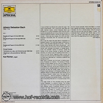 Karl Richter - Toccata And Fugue Bach's Organ Music 1lp