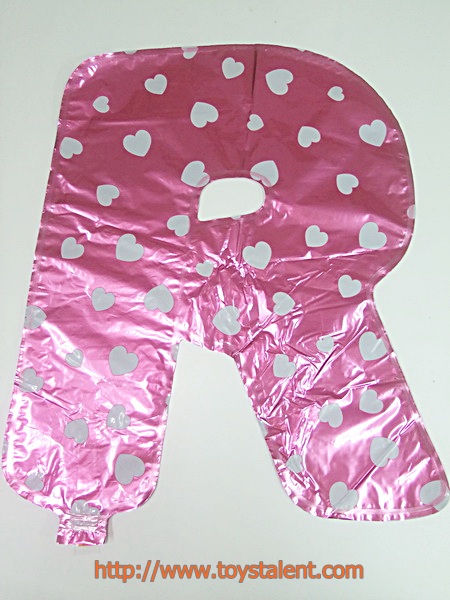 ลูกโป่งฟอยล์รูปตัวอักษร R สีชมพูพิมพ์ลายหัวใจ ไซส์เล็ก 14 นิ้ว - R Letter Shape Foil Balloon Size 14" Pink color printing Heart