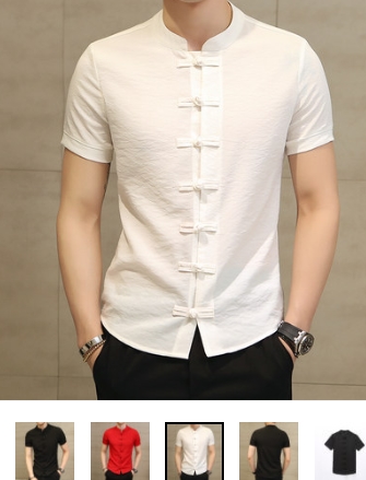 เสื้อคอจีนแขนสั้น เสื้อแดง กังฟู แฟชั่นแต่งสาบจีน สีขาว No.34 36 38 40 42 44