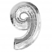 ลูกโป่งฟอยล์รูปตัวเลข 9 สีเงิน ไซส์จัมโบ้ 40 นิ้ว - Number 9 Shape Foil Balloon Size 40" Silver Color