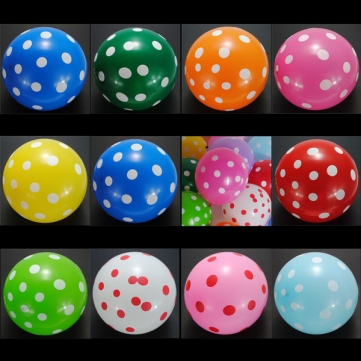 ลูกโป่งกลมนำเข้า พิมพ์ลายจุด คละสี ไซส์ 12 นิ้ว แพ็คละ 10 ใบ ( Polka Dot Printing Balloon - Mixed Color )