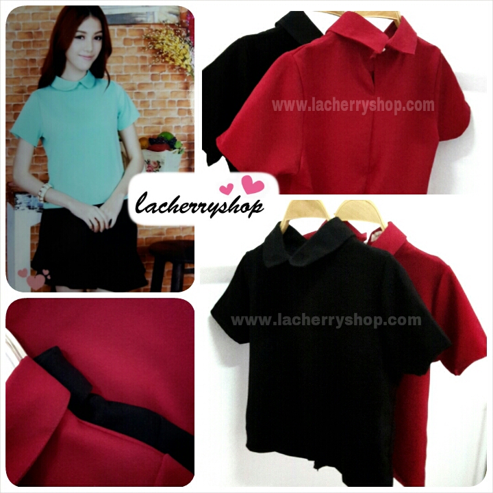 เสื้อแฟชั่น เสื้อทำงาน ผ้าฮานาโกะ สีแดง คอปกเก๋ๆ สินค้าคุณภาพ ราคาไม่แพง