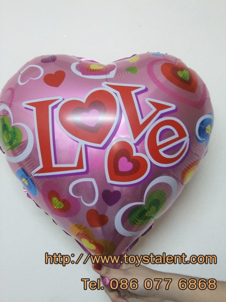 ลูกโป่งฟลอย์รูปหัวใจสีชมพู พิมพ์ลาย LOVE ไซส์ 18 นิ้ว - Love Pink Heart Shape Foil Balloon / Item No. TL-E012