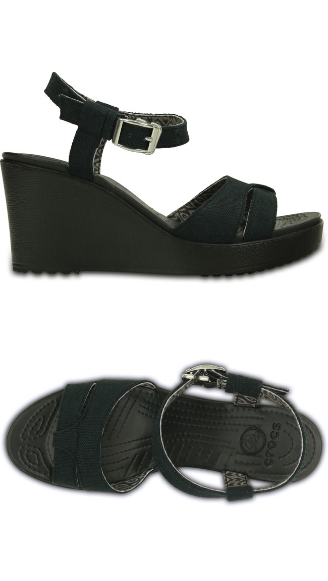 Crocs Women’s Leigh Sandal Wedge - Black ของแท้ Outlet ไทยและอเมริกา