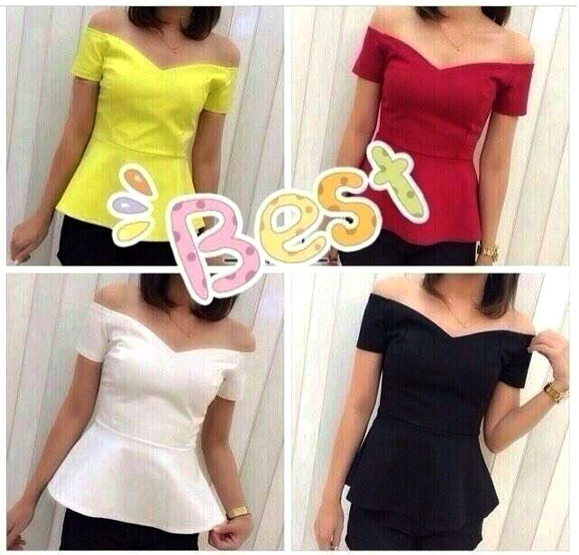 เสื้อแฟชั่นผ้าฮานาโกะ เสื้อทำงาน สีแดง มีแขนเปิดไหล่ เซ็กซี่ๆ สินค้าคุณภาพดี ราคาไม่แพง