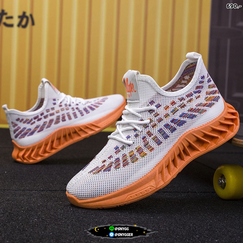 รองเท้าผ้าใบสไตล์ญี่ปุ่น พื้นนิ่ม ★★ 39 สีขาวส้ม