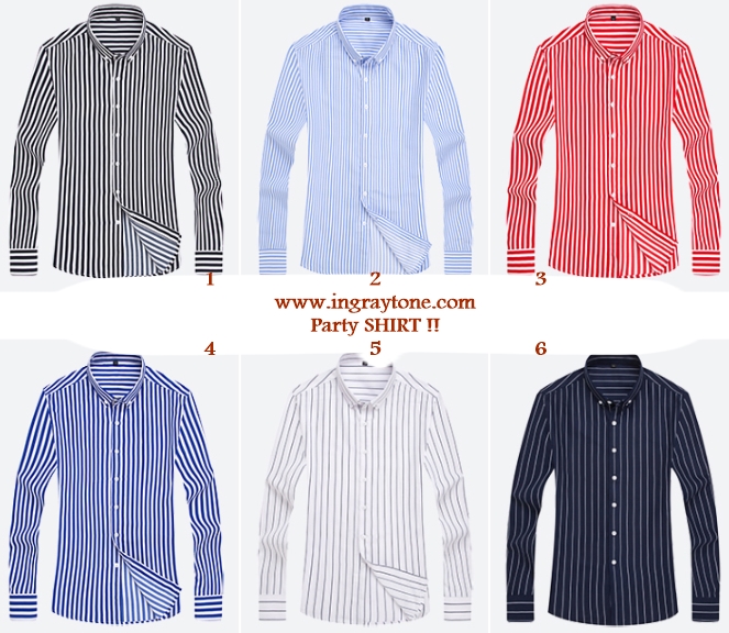 เสื้อเชิ้ตแขนยาว ปาร์ตี้ ลายทาง (สี น้ำเงิน ฟ้าอ่อน เขียวอ่อน ชมพู เทา ขาว แดง ม่วง ) size No.34 36 38 40 42 44