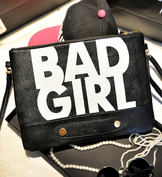 กระเป๋าแฟชั่น BAD GIRL สีดำ หนัง PU ใส่ IPAD ได้ มีสายสะพาย ((โปรโมชั่นส่งฟรี))