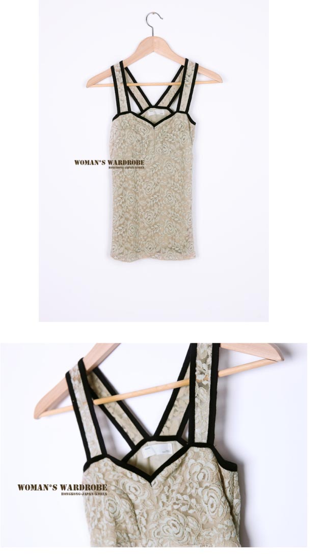 SALE//SALE (ส่งฟรี) เสื้อกล้าม ผ้าลูกไม้ สีแอพริคอต แต่งสายไขว้ด้านหลัง สุดเซ็กซี่