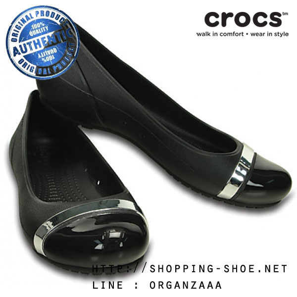 Crocs Women’s Cap Toe Mirror Flat - Black ของแท้ Outlet ไทยและอเมริกา