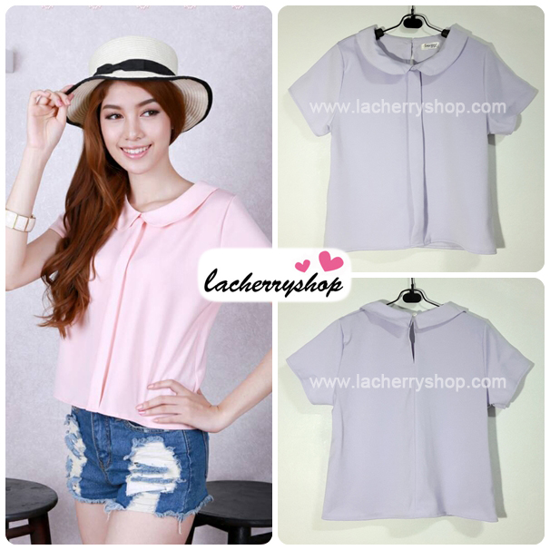 เสื้อแฟชั่น เสื้อทำงาน ผ้าฮานาโกะ สีม่วงอ่อน คอปกน่ารักๆ สินค้าคุณภาพ ราคาไม่แพง