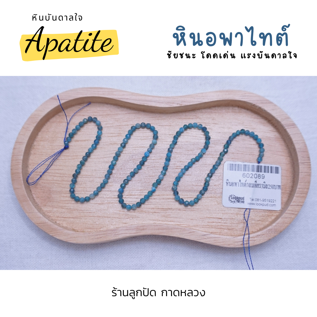 หินอพาไทต์ หินบันดาลใจ Apatite กลมเจียร 3 มิล 35 ซม. (1เส้น 140 เม็ด)