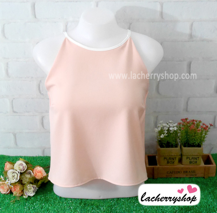 เสื้อผ้าแฟชั่นสวยๆ เสื้อสายเดี่ยว สีโอรส ผ้าฮานาโกะ แบบสวยน่ารักๆค่ะ มีซิปหลัง