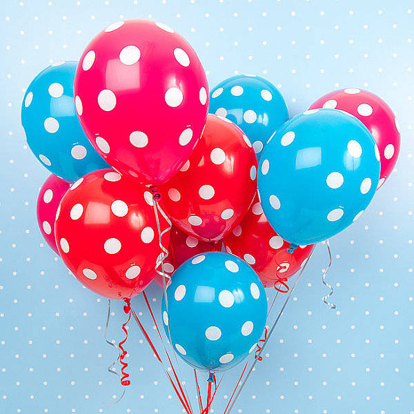 ลูกโป่งกลมนำเข้า พิมพ์ลายจุด สีแดงไซส์ 12 นิ้ว แพ็คละ 10 ใบ ( Polka Dot Printing Balloon - Red Color )