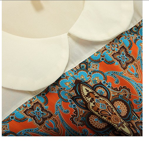 SALE//SALE (ส่งฟรี) ชุดเดรส คอบัว สไตล์เกาหลี พิมพ์ลาย กราฟฟิก สีส้ม เก๋ๆ