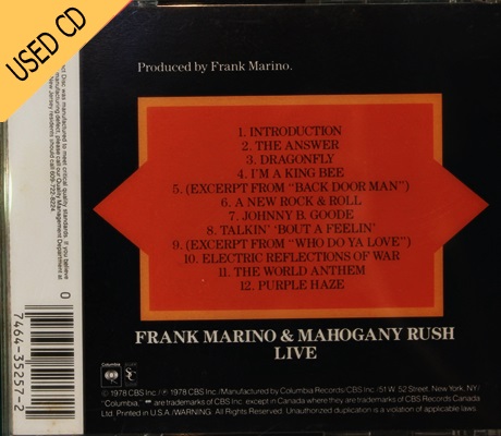 USED CD Frank Marino - Mahogany Rush Live