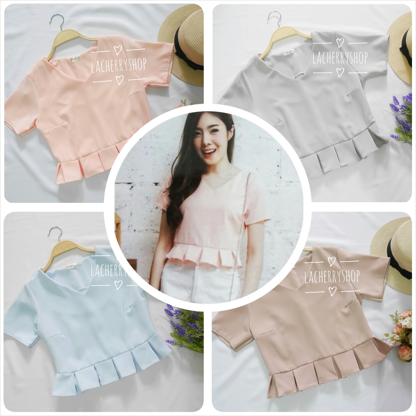 เสื้อครอป สีโอรส คอวี เอวพลีท เข้ารูป แบบสวยน่ารักๆ เสื้อสีพื้น ใส่ง่าย ใส่สบาย เนื้อผ้าฮานาโกะคุณภาพดี