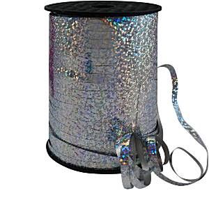 ริบบิ้นม้วนใหญ่สีเงินเลเซอร์ สำหรับผูกลูกโป่ง ยาว 350 เมตร - Silver Holographic Curling Balloon Ribbon