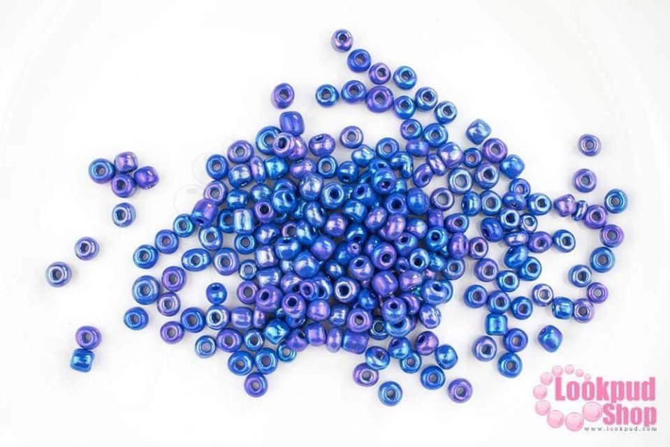 ลูกปัดจีน กลม สีน้ำเงินออกม่วงขุ่น เหลือบรุ้ง 4มิล #L (1ถุง/450กรัม)