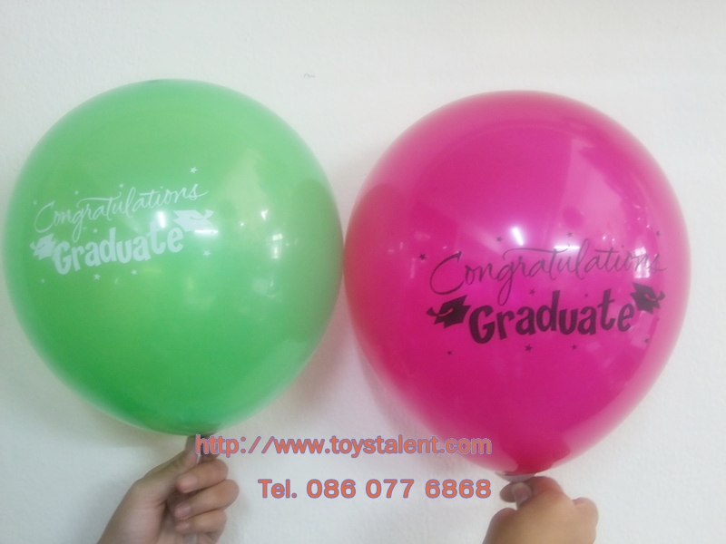 ลูกโป่งกลมพิมพ์ลาย Congrats รับปริญญา คละสี คละแบบ ไซส์ 12 นิ้ว แพ็คละ 10 ใบ (Round Balloons 12" - Congrats Printing latex balloons)