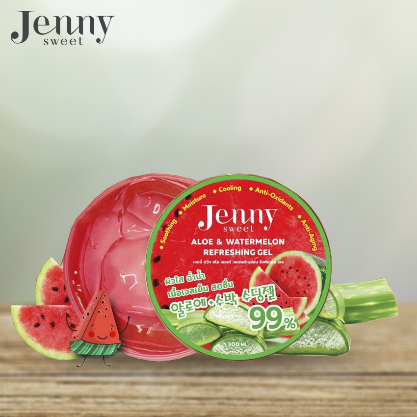 เจลแตงโม ผสมว่านหางจระเข้ ผิวฉ่ำเย็น Jenny Sweet Aloe & Watermelon Refreshing Gel 300ml.