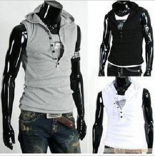 เสื้อ hood แนวๆ สวมหัว แขนกุด ผ้ายืดหยุ่น สีขาว ดำ 34