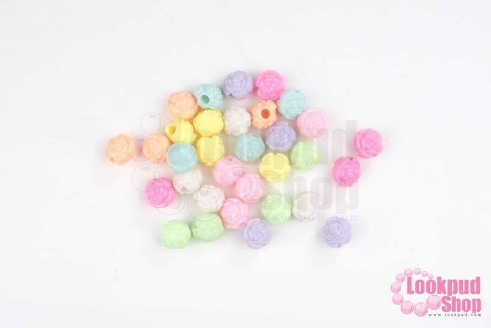 ลูกปัดพลาสติก คละสีพาสเทล ดอกกุหลาบ 11มิล (1ถุง/450กรัม)