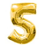 ลูกโป่งฟอยล์ รูปตัวเลข 5 สีทอง ไซส์จัมโบ้ 40 นิ้ว - Number 5 Shape Foil Balloon Size 40" Gold Color