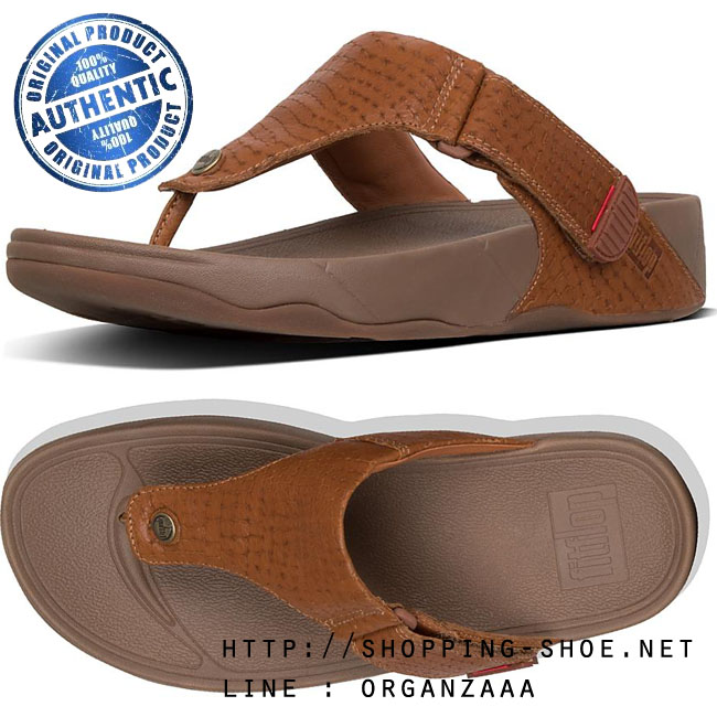 Fitflop Men's Trakk II Croc Emboss Leather Dark Tan ของแท้ นำเข้าจาก USA และ UK