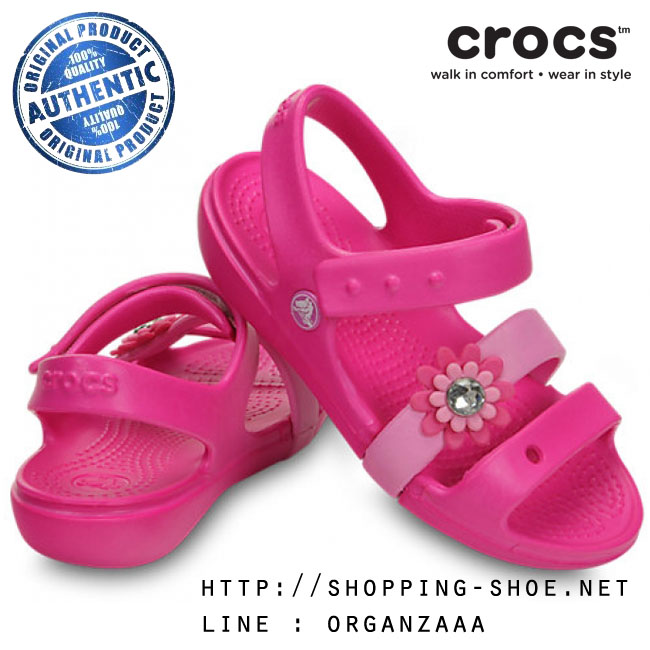 Crocs Girls Keeley Petal Charm Sandal - Neon Magenta / Carnation ของแท้ Outlet ไทยและอเมริกา