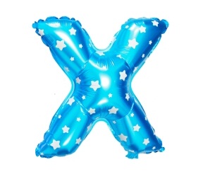 ลูกโป่งฟอยล์รูปตัวอักษร X สีฟ้าพิมพ์ลายดาว ไซส์เล็ก 14 นิ้ว - X Letter Shape Foil Balloon Size 14" Blue color printing Star
