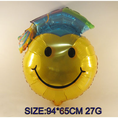 ลูกโป่งฟลอย์รูปหน้ายิ้มสวมหมวกรับปริญญา ขนาดจัมโบ้ 32 นิ้ว - Smiley 32" Shape Balloon Congratulation / Item No. TL-F003