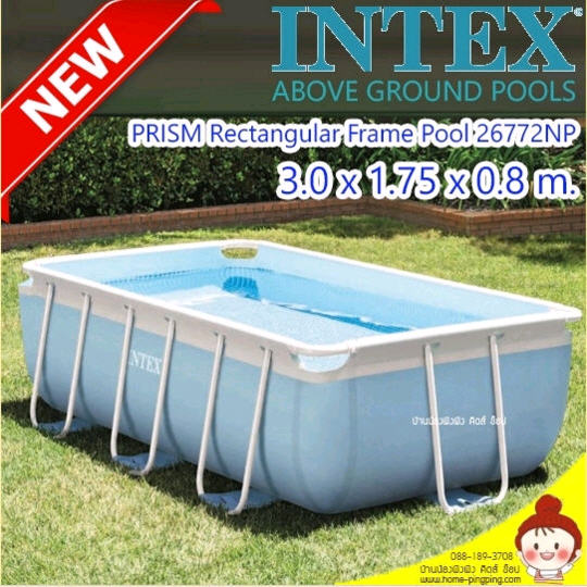 สระว่ายน้ำขนาดใหญ่ Prism Frame Rectangular Frame Pool ขนาด 3.00m x 1.75m x 80cm. ทรงสี่เหลี่ยม พร้อมชุดบันได และระบบไส้กรอง รุ่น 26772NP ยี่ห้อ INTEX