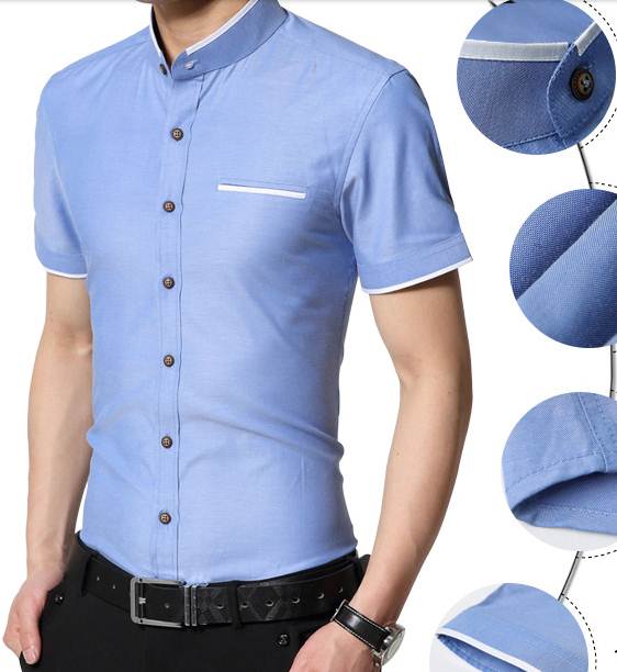 เสื้อเชิ้ตคู่ คอจีน แขนสั้น แต่งขอบขาว หลากสี No.36 38 40 42 44 46