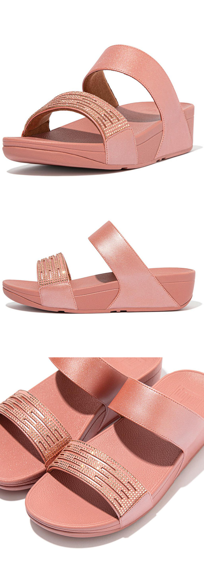 US7 : Fitflop Lulu Lasercrystal Slide Warm Rose ของแท้ นำเข้าจาก USA และ UK