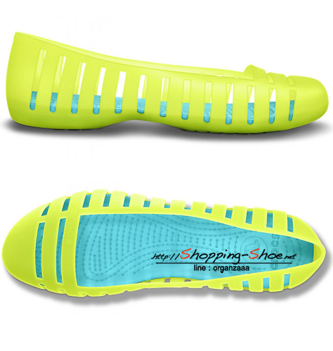 Women's Crocs Adrina Flat II - Tennis Ball Green/Aqua ของแท้ Outlet ไทยและอเมริกา