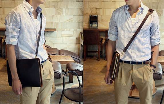 กระเป๋าวินเทจ สะพายเอกสาร ใส่ไอแพด แทบเบล็ต หน้าจอ10นิ้ว ขนาดกลาง เนื้อPU สีน้ำตาล